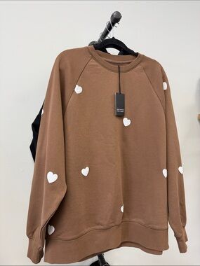 Brunette the Label All Over Heart Crewneck NWT